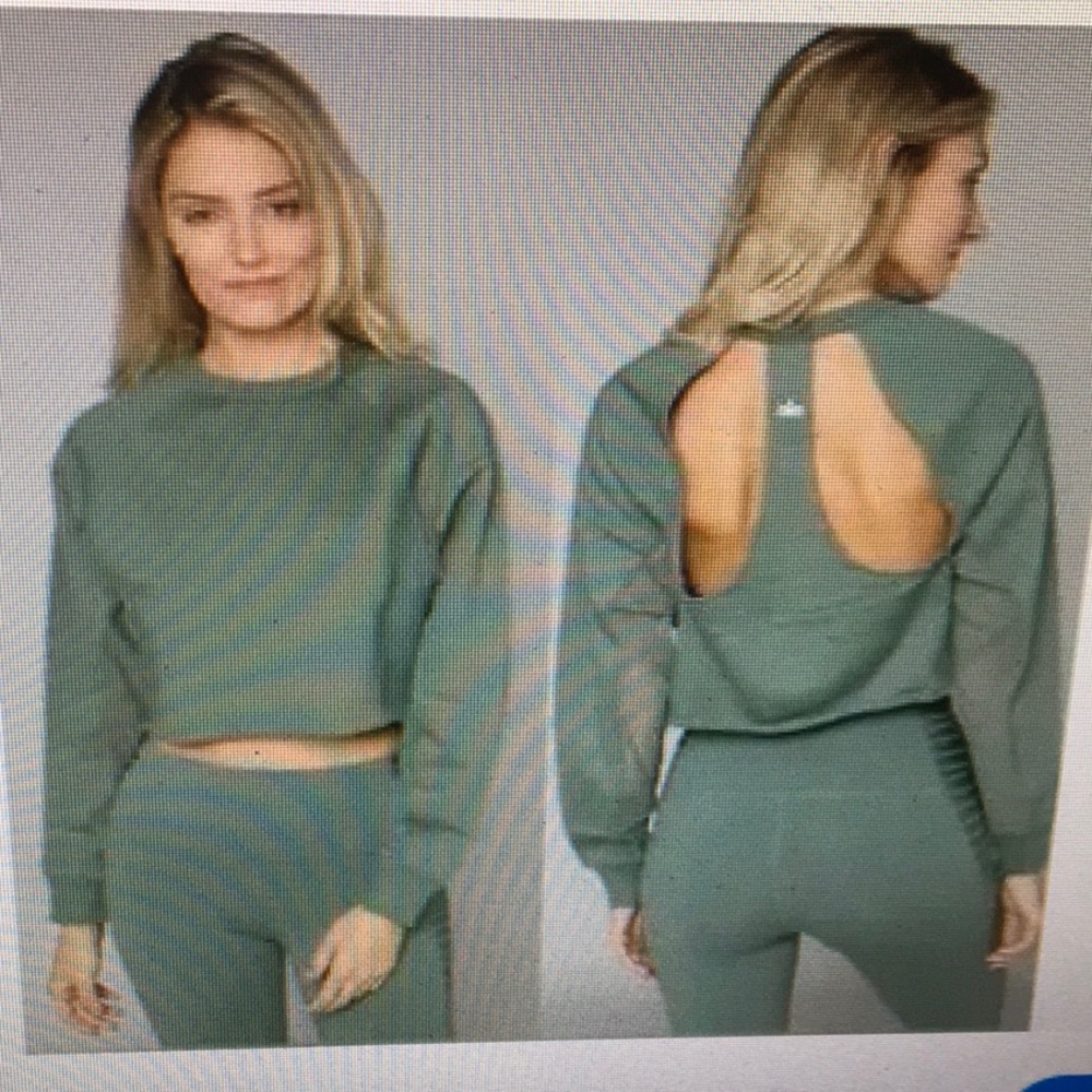 ALO/“SAGE”YOGA TRANSCEND CUTOUT BACK CROPPED SWEATSHIRT/NEW